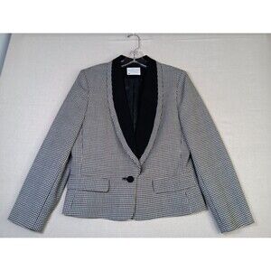 Pendleton Virgin Wool Houndstooth Blazer Size 8 Black White Shawl Collar Lined